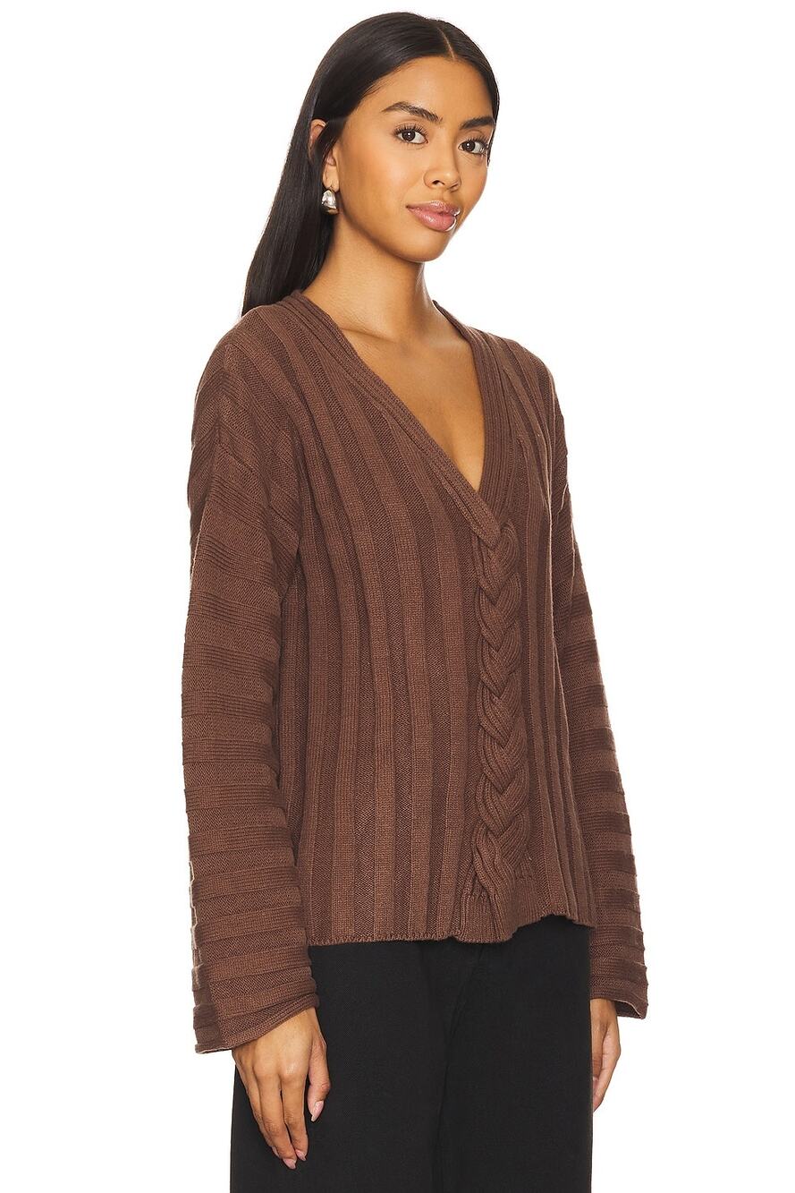 Anthropologie Sovere Chocolate Laced Knot Fisherman Sweater Oversized XS